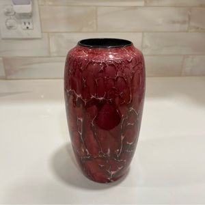 CORONET CZECH REGISTERED  red marble vase with black rim 7 3/4”